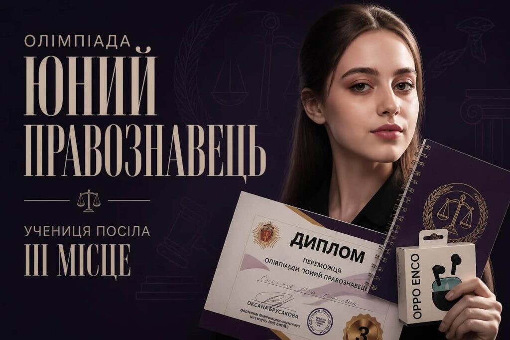 Кіра Сипченко з дипломом переможця олімпіади юний правознавець