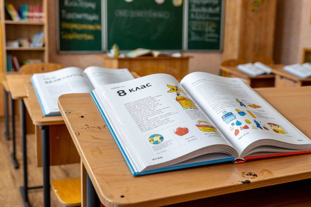 Підручники для 8 класу на учнівському столі Кременчуцького ліцею № 11