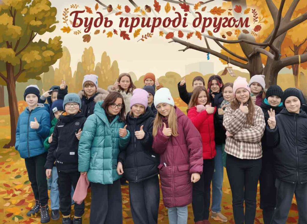 Учні ліцею 11 на фоні осіннього пейзажу під час Тижня початкової школи