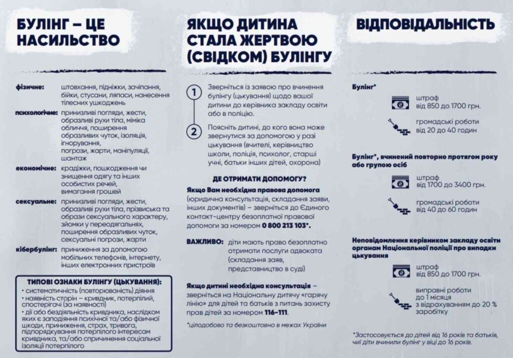 Запобігання булінгу в ліцеї: види насильства та відповідальність.