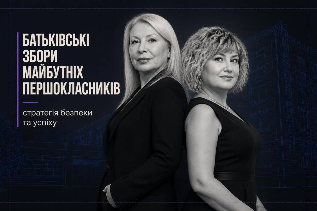 Батьківські збори майбутніх першокласників у Кременчуцькому ліцеї № 11 Гарант, директор Наталія Бикова та заступник Наталія Медведенко