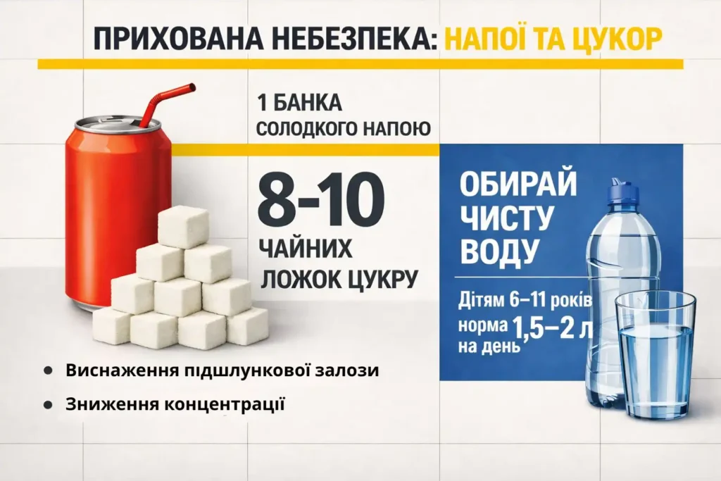 Співвідношення цукру в солодких напоях та здорове харчування в школі
